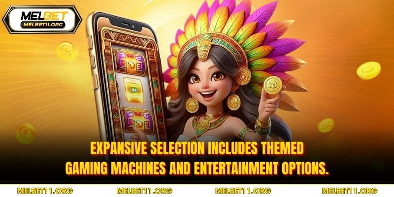 Expansive selection includes themed gaming machines and entertainment options.